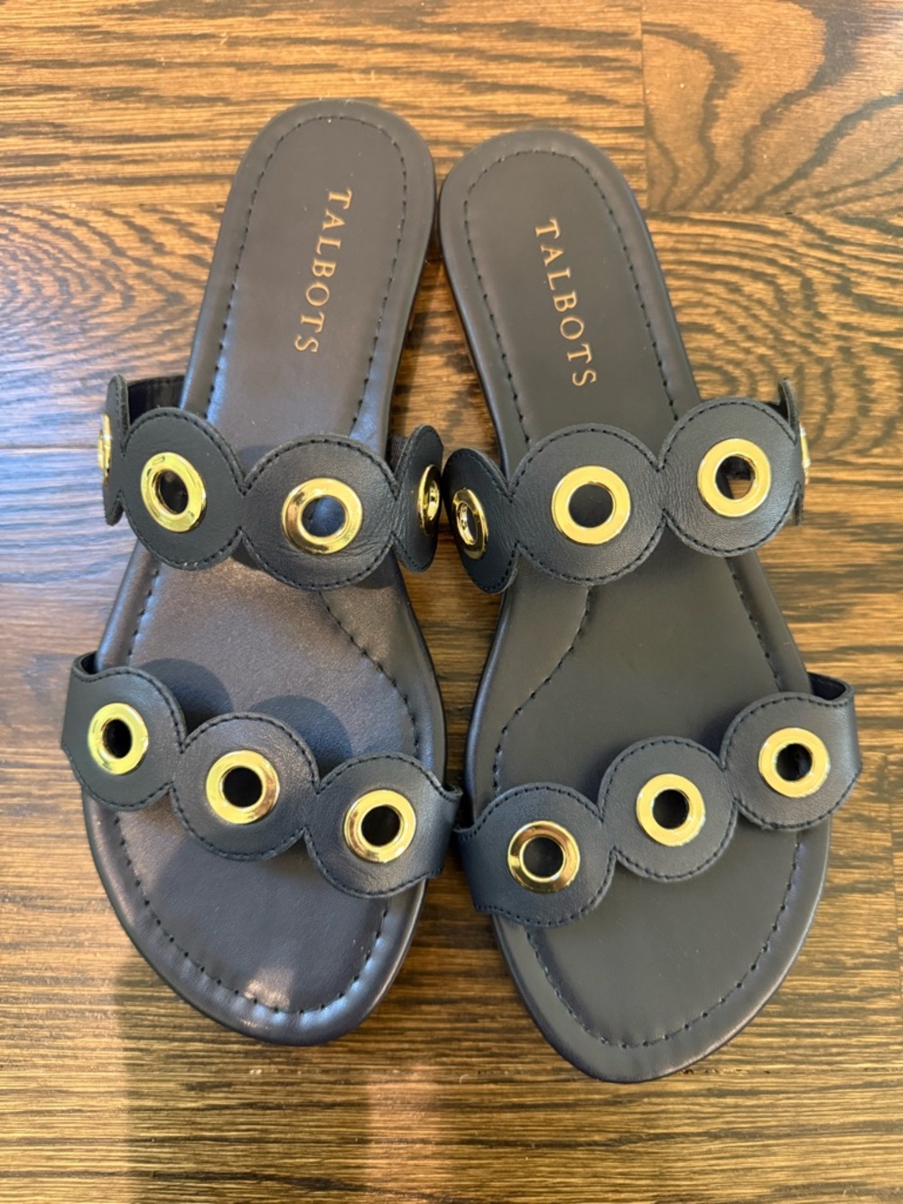 Talbots CAMY EYELET NAPPA SLIDE Sandals - size 8 - navy blue - Picture 2 of 6